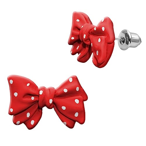 Soul-Cats Ohrstecker Schleife Schleifenohrringe Ohrringe Retro Rockabilly Gothic, Farbe: rot