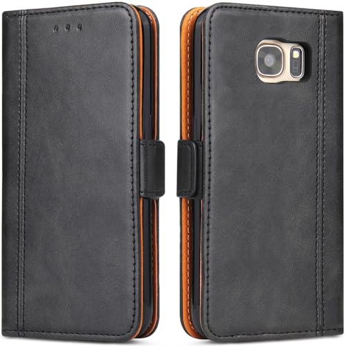Bozon Handyhülle für Samsung S7 Edge, Leder Handytasche Kartenfach Klappständer Magnetisch Lederhülle für Samsung Galaxy S7 Edge Klapphülle, Schwarz