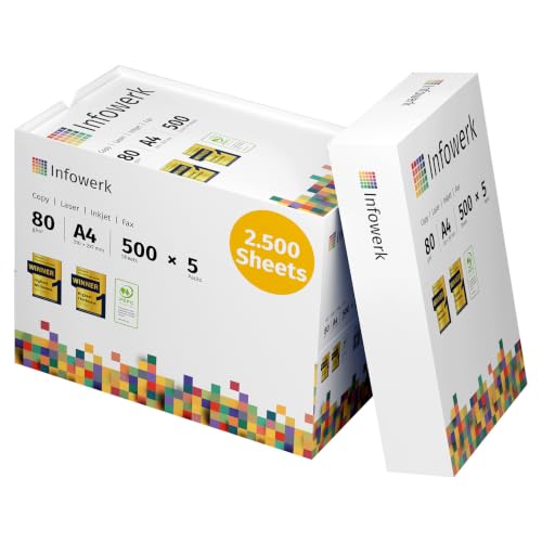 Infowerk Druckerpapier Kopierpapier 2500 Blatt 5 x 500 A4 80g Premium Hochweiß CIE 160 PEFC zertifiziert