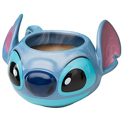 Stitch Tassenform - Offiziell lizenziertes Disney-Merchandise, handbemalte Lilo & Stitch Keramiktasse, 450 ml (15 oz), Schwarz
