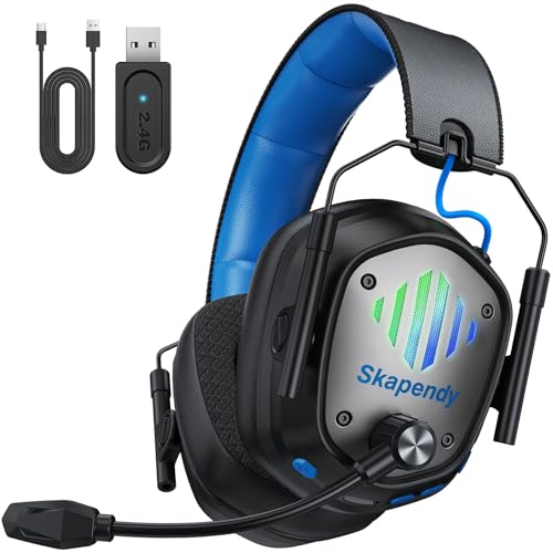 Wireless Gaming Headset für PS5, PS4, PC, 2.4GHz Faltbarer Gaming Kopfhörer mit Surround Sound, ENC Noise Cancelling Kopfhörer, LED Licht, 50 Stunden Akkulaufzeit für Switch, Mobile, Mac, Laptop,