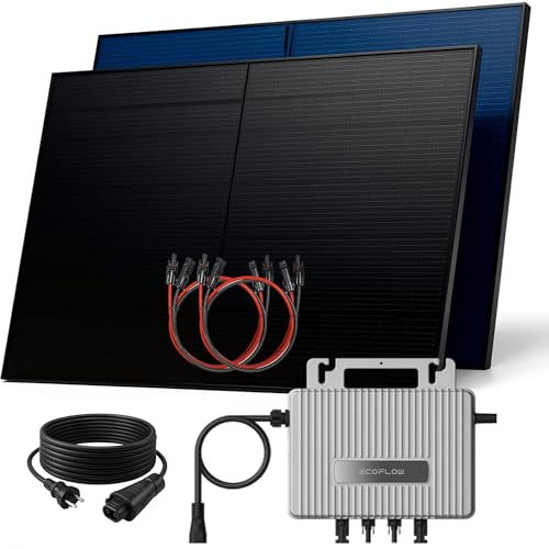 SUNNIVA 1000W Balkonkraftwerk BIFAZIAL FULLBLACK komplett Steckdose Ecoflow 800W Wechselrichter, PV Solaranlage, 2x 500W Glas-Glas Solarmodule, inkl. 5m Kabel, Bluetooth WIFI, Komplettset