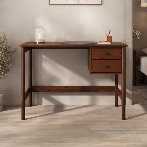 IDIMEX Schreibtisch Marlo aus Massivholz, Kastanie Farben – Holzschreibtisch mit 2 Schubladen, Homeoffice Tisch mit Stauraum, minimalistisches Design