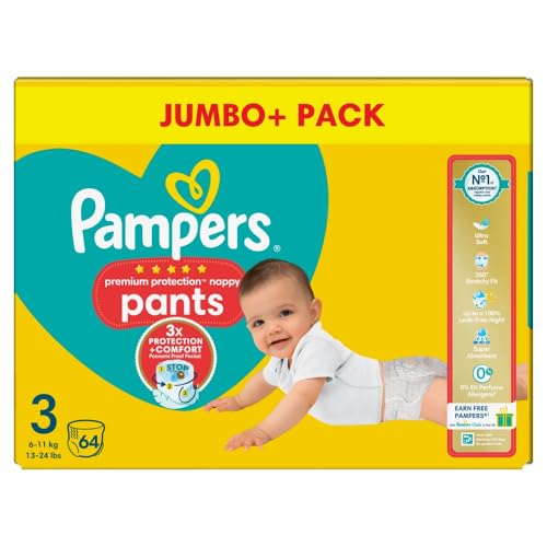Pampers Premium Protection Pants - Größe 3 - Mega Pack - 64 Stück - 6/11 KG - Windelhosen