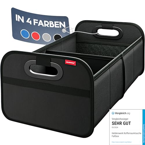 HELDENWERK Kofferraumtasche faltbar mit Anti-Rutsch-Klett - Kofferraum-Organizer, Auto Faltbox, Einkaufstasche - verstärkt und stabil
