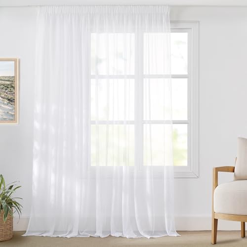 PONY DANCE Extra Breite Gardine Weiß Transparent, 1er Set H 245 x B 300 cm, Voile Vorhang für Wohnzimmer & Schlafzimmer mit 3-in-1 Kräuselband für Schiene & Stange