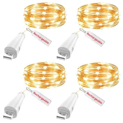 OUSMIN USB Wiederaufladbare LED Lichterkette, 2m 20er Fairy String Lights, Batteriebetrieben für Einmachgläser, Hochzeit Tischdeko & Weihnachtsdekoration(4er-Pack)