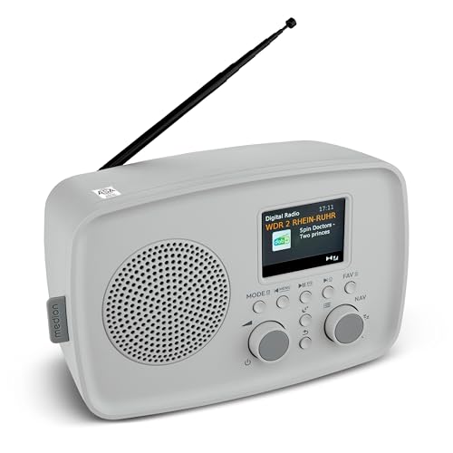 MEDION DAB Radio mit Bluetooth DRE-1– Empfang über DAB+ und UKW, Radiowecker, 5W Lautsprecher für klaren Klang, TFT-Display, ASA-Notfallfunktion, Betrieb über Netzanschluss - grau
