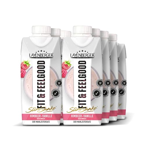 Layenberger Fit&Feelgood Slim Shake Fixfertig, trinkfertiger Mahlzeitersatz für 8 Portionen mit je 208 kcal (8x 330 ml) - Himbeer-Vanille