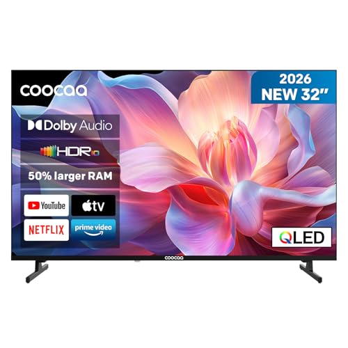coocaa 32 Zoll Fernseher, 80cm, QLED HD Smart TV, Superior QLED Tech, HDR10, HLG, 1.5GB RAM für flüssiges Streaming, Dolby Audio, Triple Tuner DVB-T/-T2/-C/-S/-S2 CI+, Bluetooth 5.1, 32CTQH38Z, 2026