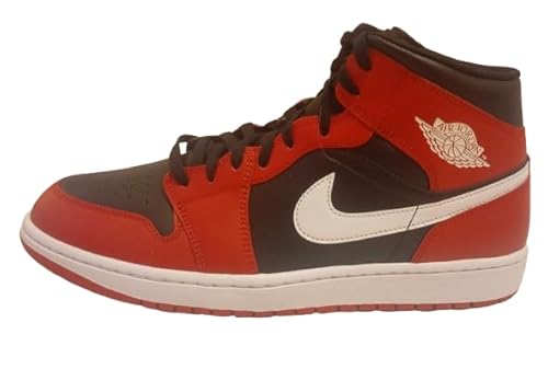 NIKE Air Jordan 1 Mid Herren Sneaker, Schwarz, Weiß, Feuerrot, 47.5 EU