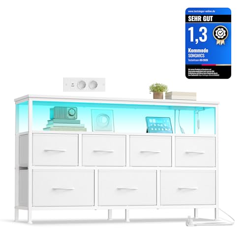 SONGMICS Kommode, 7 Schubladen, 1 Ablage, Sideboard mit Ladestation