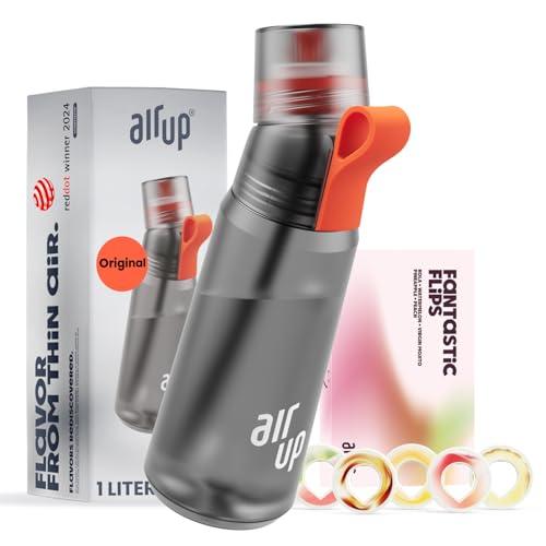 air up® Flasche Twist Pro Starter Set Original, inkl Pods in 5 Geschmacksrichtungen 1l Trinkflasche mit Geschmack, zuckerfrei I auslaufsicher, spülmaschinenfest & BPA frei I in Charcoal Grey