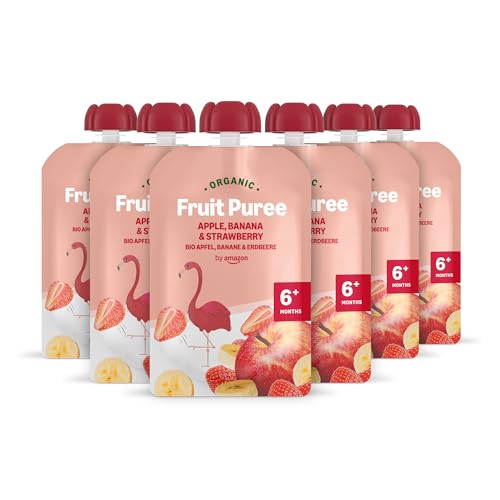 by Amazon Bio Apfel, Banane & Erdbeere Quetschbeutel - 6 x 90g - Vorher Mama Bear