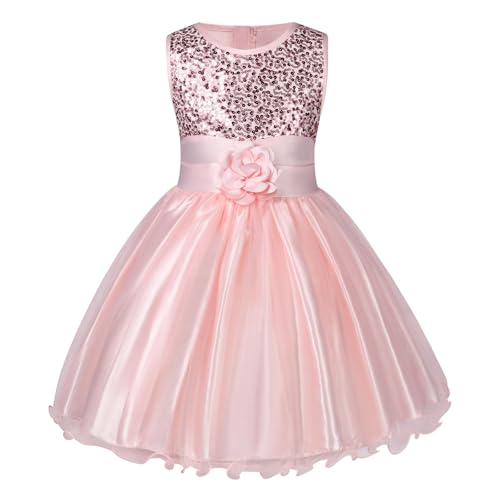 Aomig Kinder Mädchen Kleid Festlich Ärmellos Pailletten Blume Mädchen Tüllkleid Tutu Prinzessin Partykleid Ballkleid Hochzeit Party Kind Kleid für Hochzeit Geburtstag Fest Taufe Bankett Feiertag 150cm