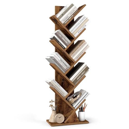 VASAGLE Custos Kollektion - Bücherregal Baumform, Standregal, Eckregal platzsparend, Aufbewahrungsregal, Schlafzimmer, Wohnzimmer, Homeoffice, 20 x 38 x 115,2 cm, vintagebraun LBC609KD01