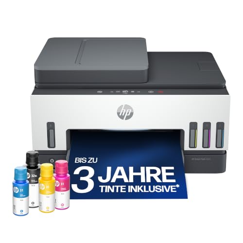 HP Smart Tank 7605 All-in-One Multifunktionsdrucker (Drucker, Scanner, Kopierer, FAX, ADF, WLAN, LAN, AirPrint, inklusive Tinte für etwa 3 Jahre) für Fotos und Dokumente, bis zu 1200 Seiten im Monat