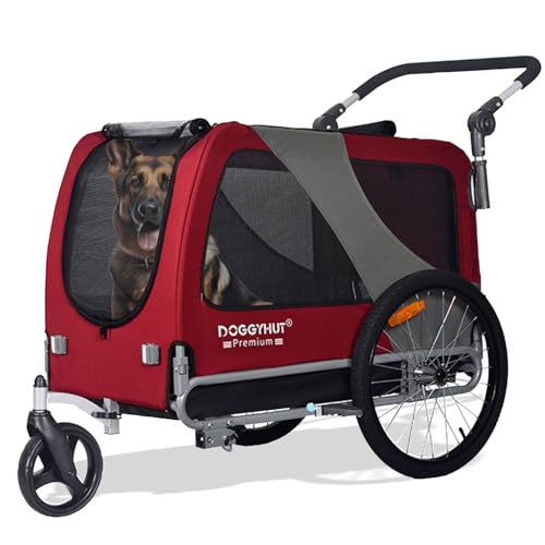 DOGGYHUT® Premium XL 2 in 1 Hundefahrradanhänger & Jogger 23-45 kg Fahrradanhänger für Hunde Hundeanhänger für Fahrrad 80106 (ROT)