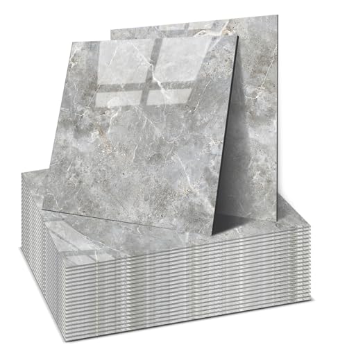 Wandfliesen Selbstklebend, OJTOJT Tile Stickers 22 Stück, Peel and Stick Tiles 30X30CM, Wasserfest & Schmutzabweisend, Schneidbar DIY, 4 Farben, für Badezimmer, Küche, Wohnzimmer (Stein-Grau)