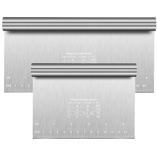 Teigkarte Edelstahl, 2 Stücke Groß Teigschneider Mit Messskala, Teigspachtel Küche zum Einfachen Portionieren, Schneiden und Aufschaben, für Kuchen, Cake, Pizza, Torte, Dough, Backutensilien (22&15cm)