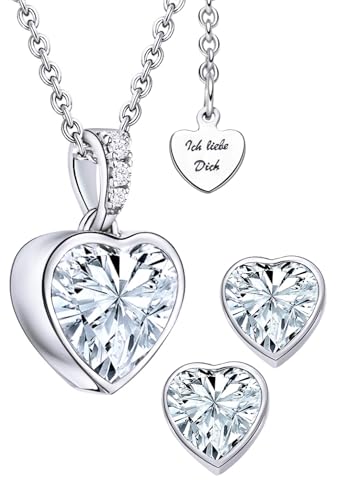 Schmuck Set Damen Silber 925 Herz Schmuckset 3tlg Kette Ohrringe Set Halskette Ich Liebe Dich Damenschmuck Silberschmuck Geburtstag Hochzeitstag Jahrestag Geschenke Frauen Freundin Sie Geschenkidee