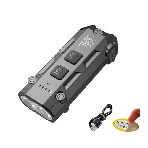 Nitecore TIP3 Schlüsselanhänger-Taschenlampe, wiederaufladbar, 720 Lumen, 3 Farbtemperaturen, EDC-Licht, USB-C mit Taschenclip, Schwarz