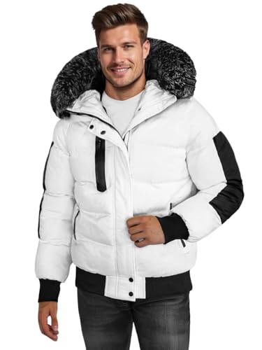 OZONEE Herren Winterjacke Jacke Winter Farbvarianten Warm Bomberjacke Steppjacke Wintermantel Kunstfell Leichte Outdoor Puffer Jacket Gepolstert O/M798Z WEIß S