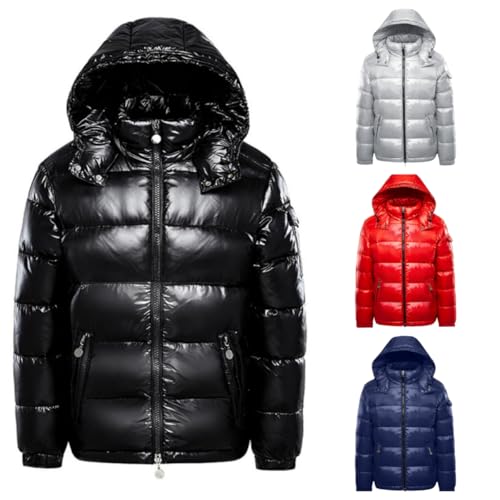 Daunenjacke Herren, Puffer Jacke Herren - Glänzende Daunenjacke Damen Winterjacke Schwarz Winter Jacken Mit Kapuze Steppjacke Outdoorjacke Wintermantel Gesteppte Wattierte Mantel, Schwarz