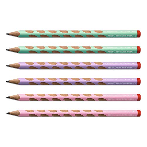 STABILO - Ergonomischer Dreikant-Bleistift für Rechtshänder - EASYgraph in pastellgrün, pastellpink, pastelllila - 6er Pack - Härtegrad HB