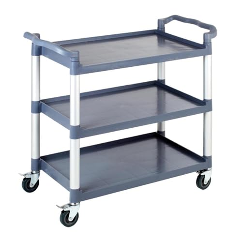 APS Servier-/Transportwagen Aluminiumrahmen, 3 Böden, Abstand je Boden 31 cm, 4 Lenkrollen mit Feststellern, Tragfähigkeit 80 kg je Boden, 240 kg gesamt, demontiert, einfache Montage, ohne Container
