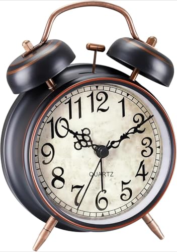 YsyYey Vintage Doppelglockenwecker, 10 cm Analog-Wecker, Retro-Design mit Nachtlicht, Batteriebetriebener Analoge Tischwecker mit Lautem Klingeln, Altmodischer Wecker für Schlafzimmer