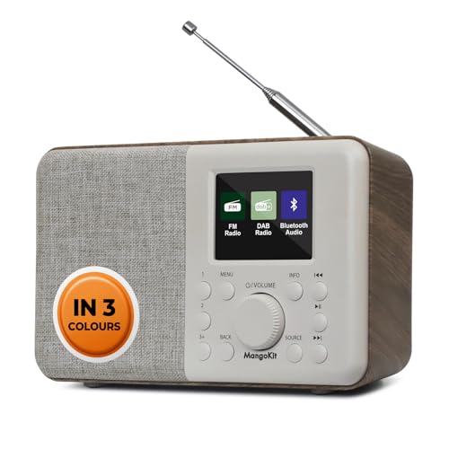 MangoKit MD3 DAB/DAB+ Digitalradio mit 2.4'' Farbdisplay,UKW Radio,Dab Radio mit Bluetooth 5.3, Tragbarer Radiowecker mit 40 Speicherplätzen,Dual Wecker,Netz-oder Batteriebetrieb (Helles Walnussholz)