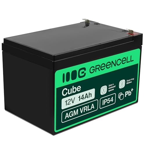 Green Cell AGM 12V 14Ah Akku VRLA Blei-Batterie Bleiakku Ersatzakku Gelakku Akkubatterie Zyklenfest Unbemannt Spielzeug, Alarm, Notstrom, Kinderfahrzeuge, Kinder-Quad, Schwarz