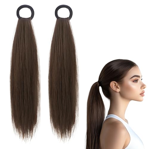 2 Stück Echthaar Zopf,Haarteil Zopf,Extensions Ponytail,Pferdeschwanz Extension Haarteile,Hair Braids Haarverlängerung,Haarzopf Clip Haarextension Verlängerung(Hellbraun)