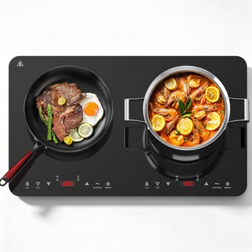 Aobosi Induktionskochfeld 2 platten, Induktionskochplatte tragbares Kochfeld mit Sensor-Touch-Unabhängiger-Steuerung, 20 Temperaturstufen & Leistungsstufen, 4H, Sicherheitssperre,3500W,Neue