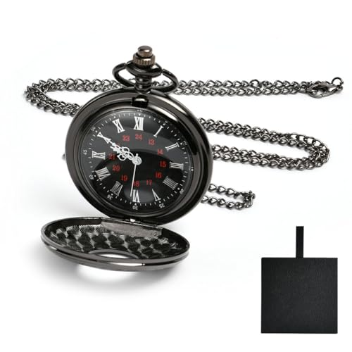 Vicloon Vintage Taschenuhr Geschenkbox, Retro Quarz Taschenuhr, Taschenuhr mit Kette, Retro Taschenuhr Herren mit Kette, Taschenuhr für Männer Frauen Vater Opa Geburtstag Jahrestag(Gun Black)