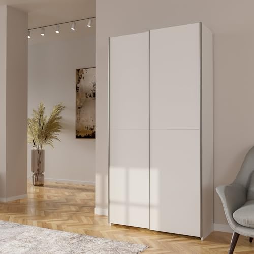 Forte Home Nook Merhzweckschrank 100 40, moderner Schwebetürenschrank mit 2 Türen, schmal, Flur, Holzwerkstoff, Weiß, 100,1 cm breit x 190,5 cm hoch x 39,1 cm tief