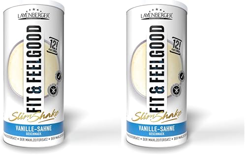 Layenberger Fit+Feelgood Slim Shake Powder, Mahlzeitersatz für 12 Portionen mit je 214 kcal (1x 396 g) - Vanille-Sahne (Packung mit 2)