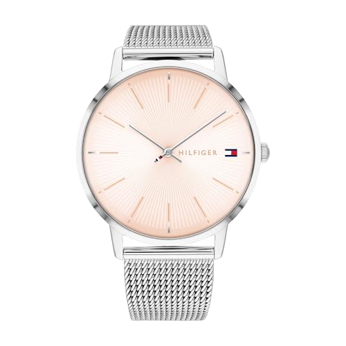 Tommy Hilfiger Damen 40mm Quarzuhr - Blush Sunray Zifferblatt, Edelstahl-Mesh-Armband - 1782244