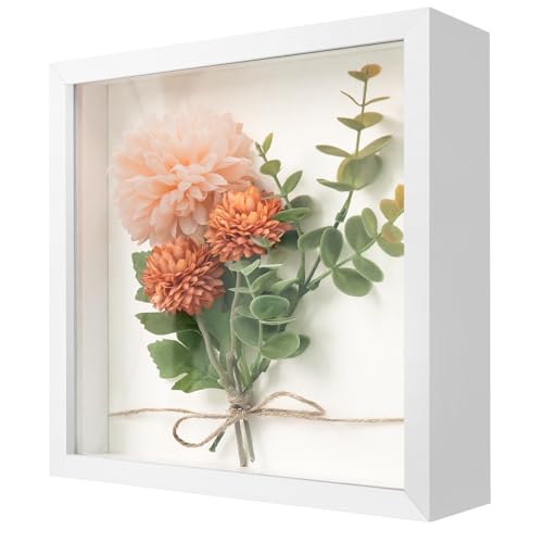 WISYOK 3D Bilderrahmen zum Befüllen 22x22cm, 3D Objektrahmen Tiefer 3cm, Tiefer Rahmen für Wand & Desktop, Shadow Box für Fotos, Objekte, Hochzeitsstrauß, DIY Kunstwerke (Weiß)
