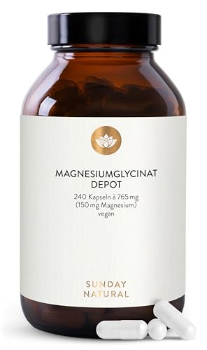 SUNDAY NATURAL® Magnesium Bisglycinat - 240 Kapseln - 300mg reines Magnesium pro Tagesdosis - Depot Magnesiumglycinat als organisches Aminosäurechelat - Laborgeprüft, vegan