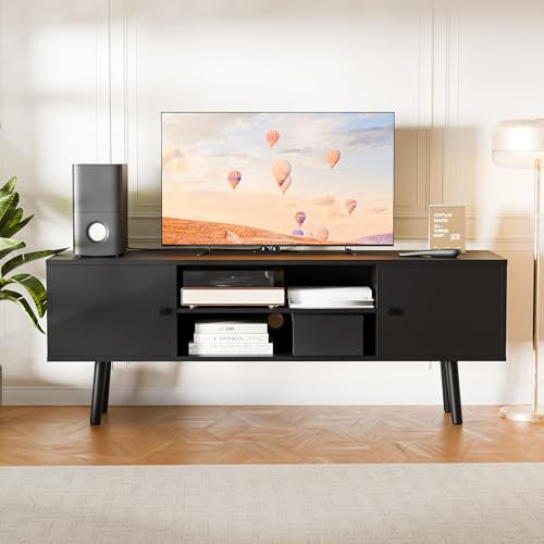 AUREUM OPAL TV Schrank, Lowboard, mit 2 Türen, 135 cm lang, Fernsehtisch für bis zu 55 Zol,verstellbare Ablagen, Fernsehschrank für Wohnzimmer, Esszimmer, Schlafzimmer(Schwarz, 135 cm)