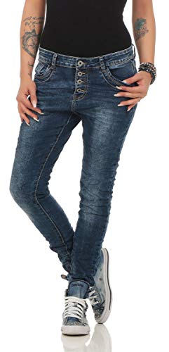 10118 fashion4young Knackige Damen Jeans Röhrenjeans Hose Boyfriend Style Damenjeans Streetstyle, Blau, XS