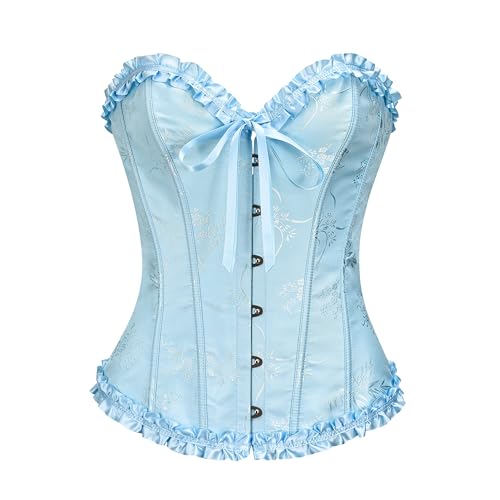SZIVYSHI Damen Überbrustkorsett mit Sweetheart-Schnürung, Kunststoffknochen, Bustier-Top, Hellblau 1, 36