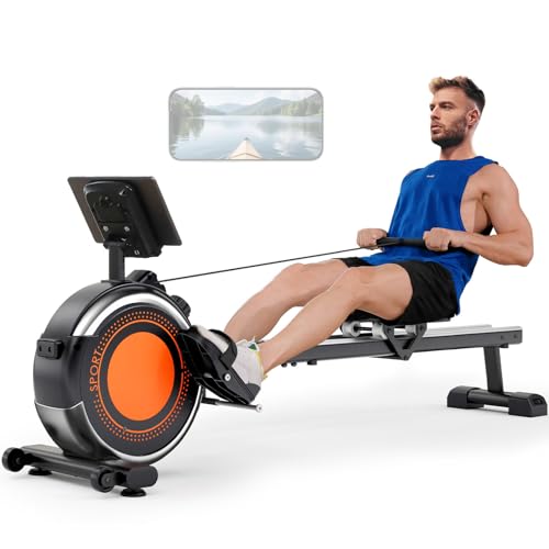 Dripex Rudergerät für Zuhause, Rudergeräte bis 160 kg Belastbar, Magnetisches Rudergerät mit 16 Widerstandsstufen, Verbesserte Doppelschienen, Bluetooth App Verbindung, LCD-Monitor, Leise Platzsparend