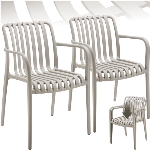 tectake® Gartenstühle stapelbar, Gartenmöbel Set, Balkon Möbel, Bistro Set, Sessel, Outdoor Möbel, Balkonmöbel, Terrassenmöbel - Taupe, 2er Set