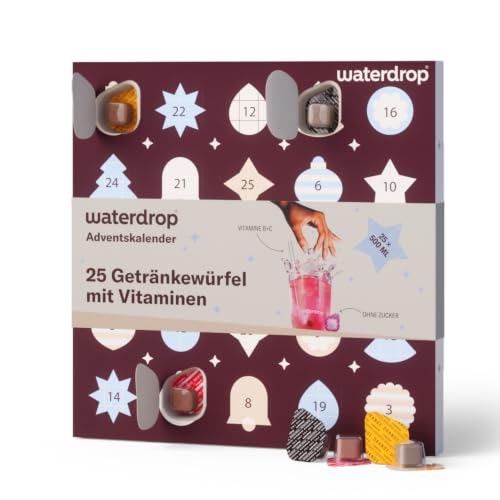 waterdrop® Adventskalender 2026 - Getränkepulver zuckerfrei - 25 Türchen | Geschenk für Frauen & Männer - 10 Geschmackssorten mit Vitamin C, Vitamin B, Koffein & Elektrolyten - Wasser mit Geschmack