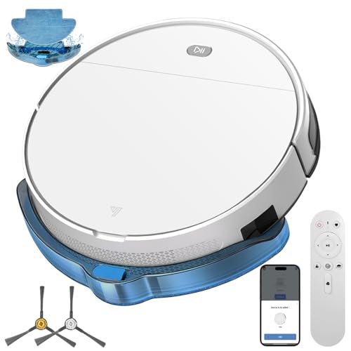 2026 Saugroboter mit Wischfunktion bis zu 5500 Pa Saugkraft, 2-in-1 Staubsauger Roboter APP/Alexa/Fernbedienung, Selbstladend,120 Minuten, 7.8CM Flach, Geeignet für Tierhaare, 2.4Ghz WIFI- Weiß
