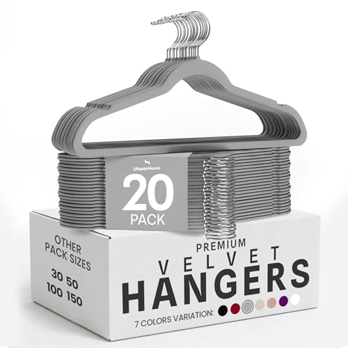 Utopia Home - Antirutsch-Kleiderbügel aus Samt - rutschfeste und strapazierfähige Kleiderbügel aus Samt - Stark genug, Jacken und Pullover zu halten (Grau, 20er-Pack)