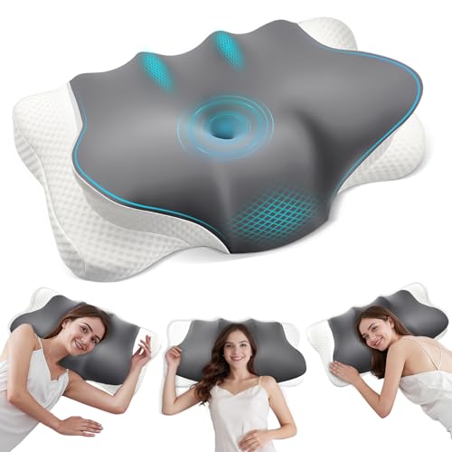 2-in-1 Memory Foam Kissen, Orthopädisches Nackenkissen mit Eisseiden Bezug, Stützendes Nackenkissen, Ergonomisches Seitenschläferkissen, für Seitenschläfer Rückenschläfer Bauchschläfer, 64×36×12/9 cm